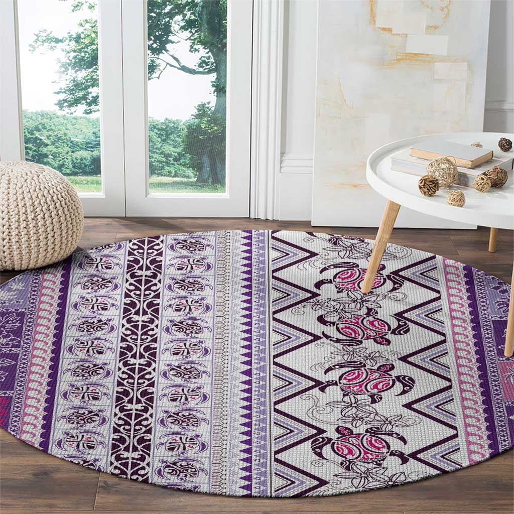 Hawaii Makahiki Turtle Round Carpet Violet Tapa Pattern LT05 - Polynesian Pride