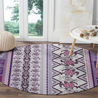 Hawaii Makahiki Turtle Round Carpet Violet Tapa Pattern LT05 - Polynesian Pride