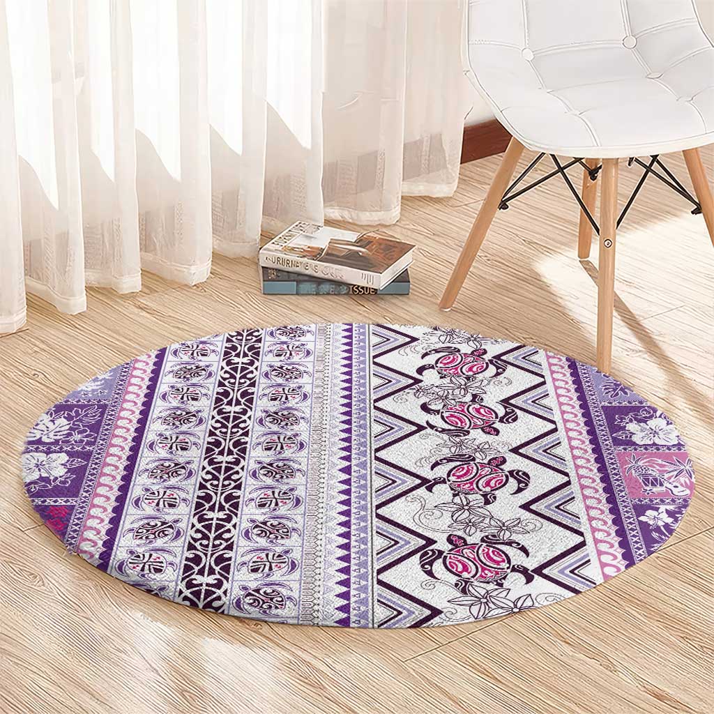 Hawaii Makahiki Turtle Round Carpet Violet Tapa Pattern LT05 - Polynesian Pride