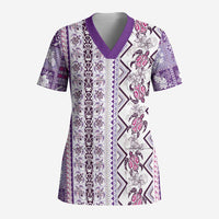 Hawaii Makahiki Turtle Scrub Top Violet Tapa Pattern - Polynesian Pride