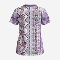 Hawaii Makahiki Turtle Scrub Top Violet Tapa Pattern - Polynesian Pride
