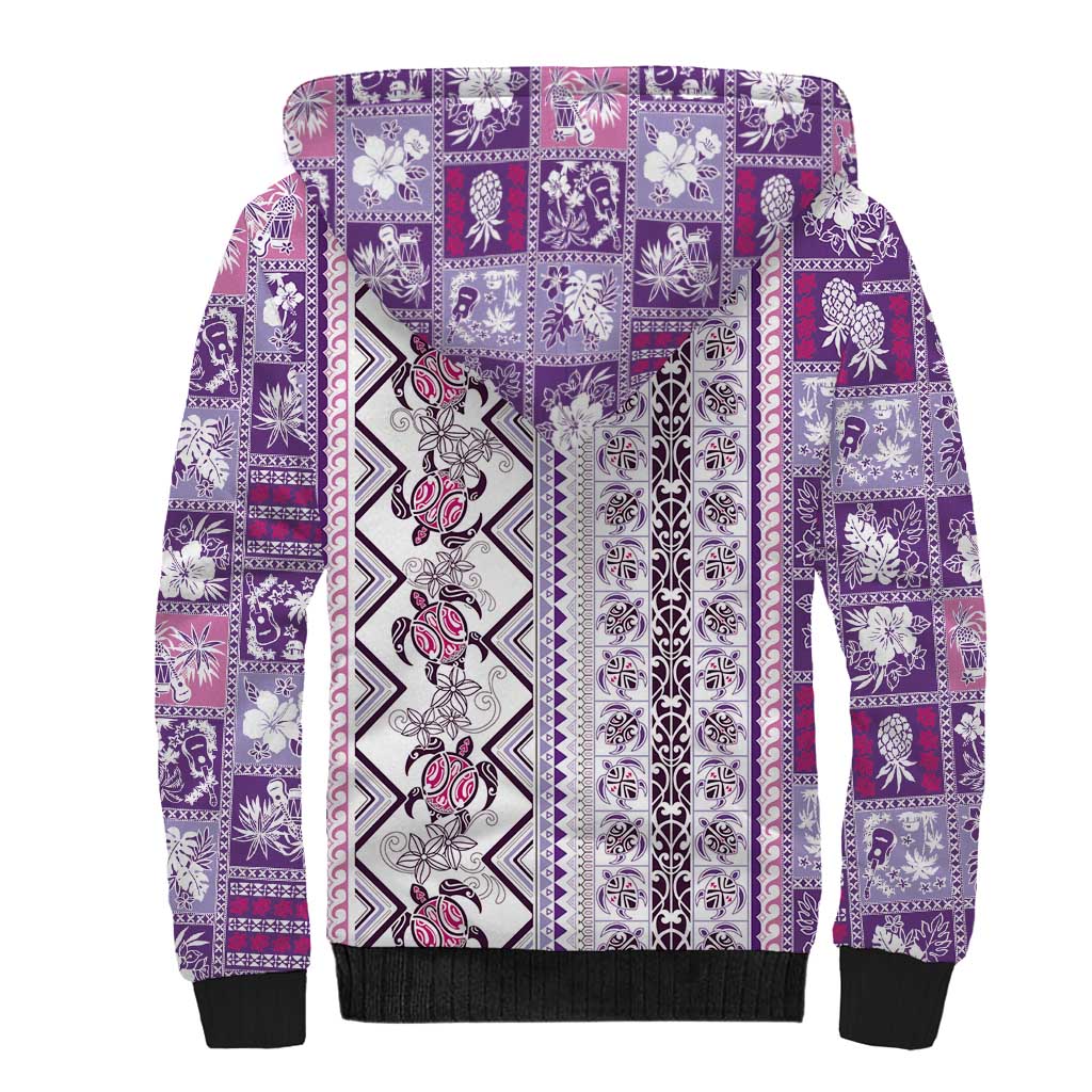 Hawaii Makahiki Turtle Sherpa Hoodie Violet Tapa Pattern LT05 - Polynesian Pride