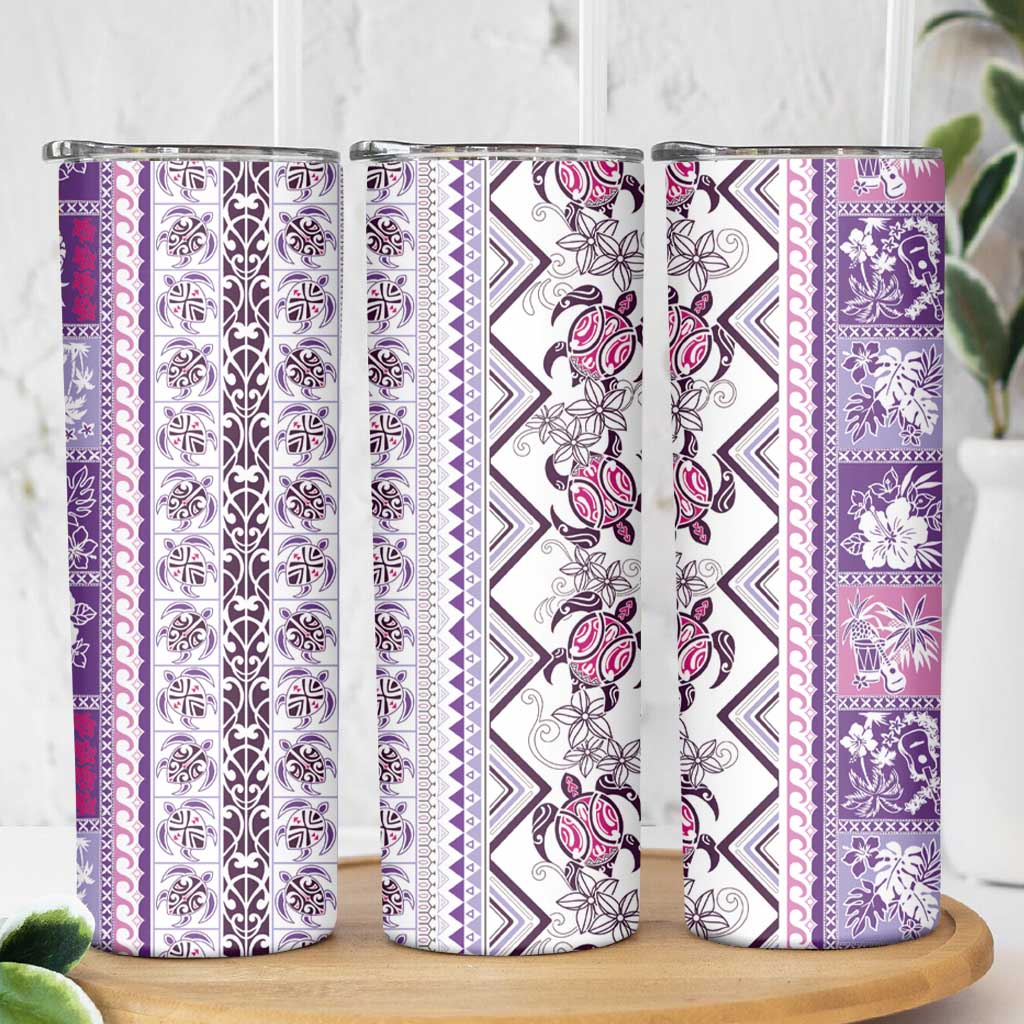 Hawaii Makahiki Turtle Skinny Tumbler Violet Tapa Pattern - Polynesian Pride