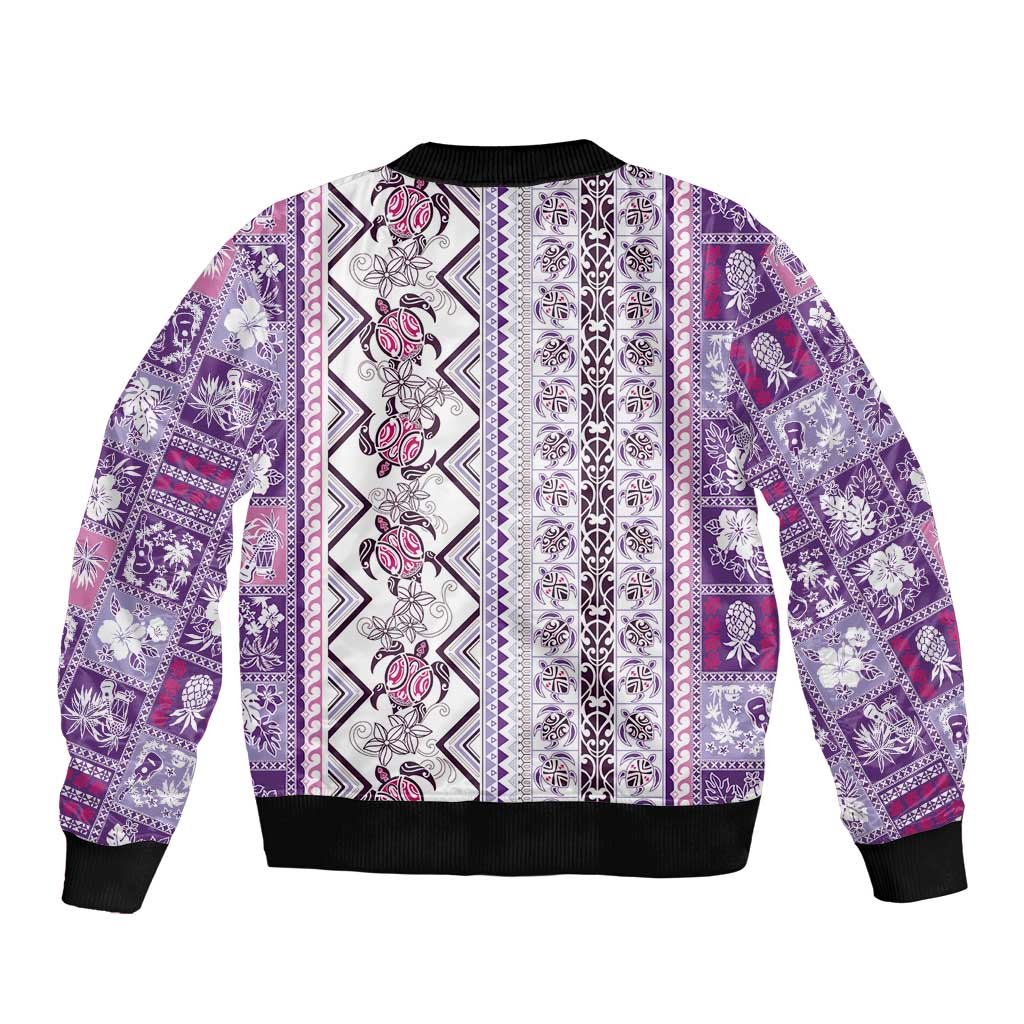 Hawaii Makahiki Turtle Sleeve Zip Bomber Jacket Violet Tapa Pattern LT05 - Polynesian Pride