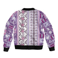 Hawaii Makahiki Turtle Sleeve Zip Bomber Jacket Violet Tapa Pattern LT05 - Polynesian Pride