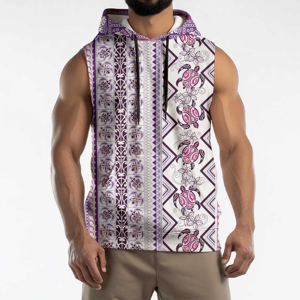 Hawaii Makahiki Turtle Sleeveless Hoodie Violet Tapa Pattern - Polynesian Pride