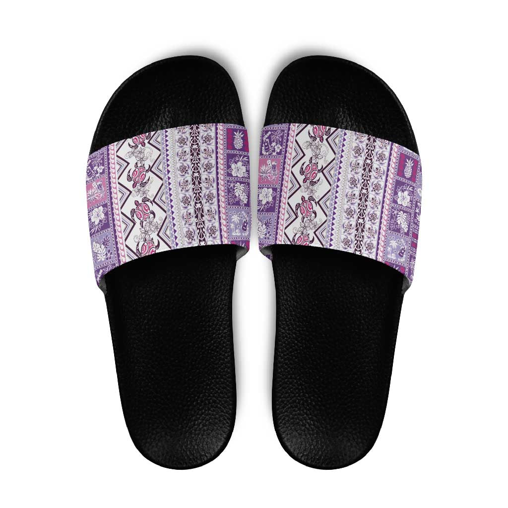 Hawaii Makahiki Turtle Slide Sandals Violet Tapa Pattern LT05 Violet - Polynesian Pride