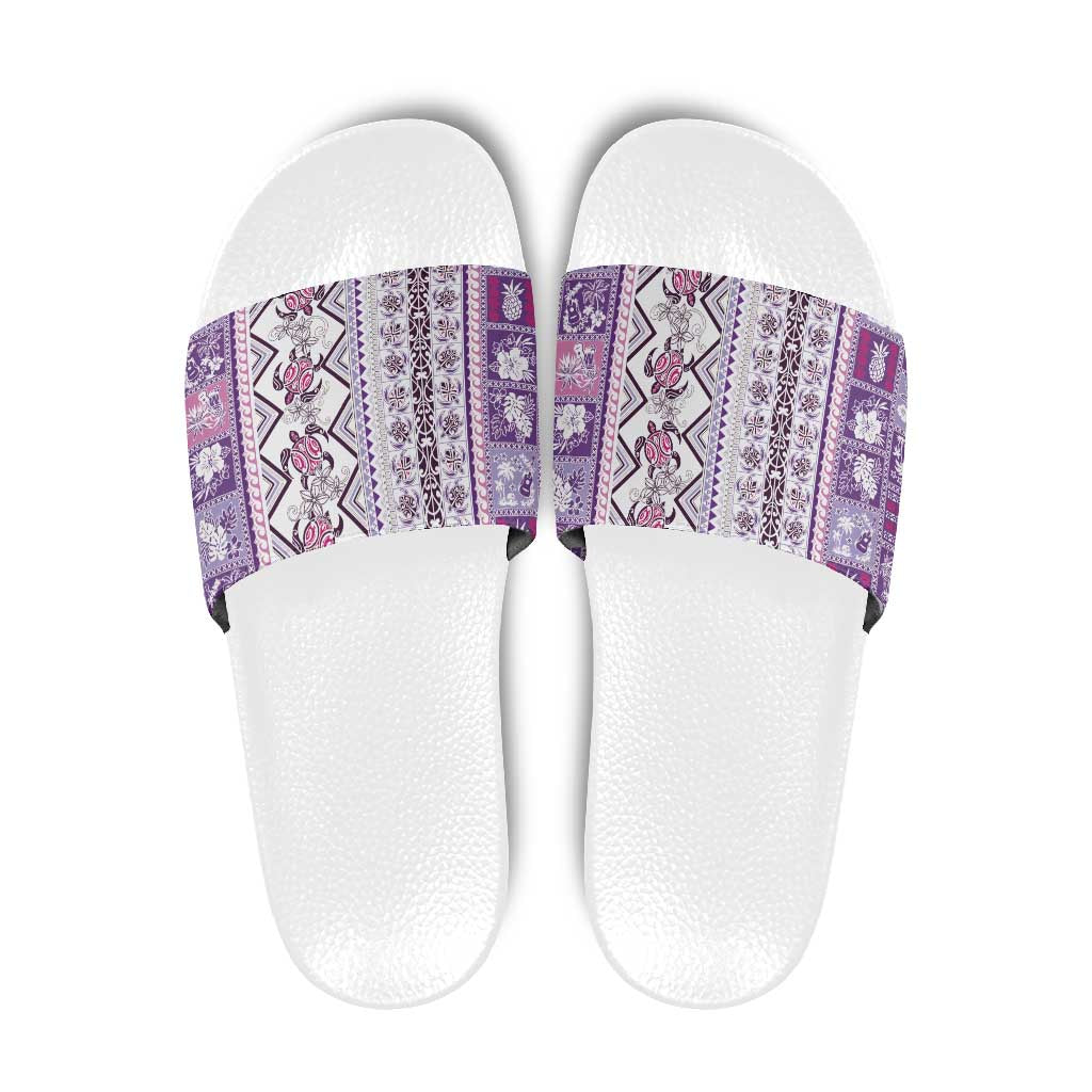 Hawaii Makahiki Turtle Slide Sandals Violet Tapa Pattern LT05 Violet - Polynesian Pride