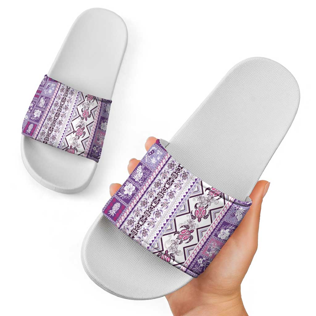 Hawaii Makahiki Turtle Slide Sandals Violet Tapa Pattern LT05 - Polynesian Pride