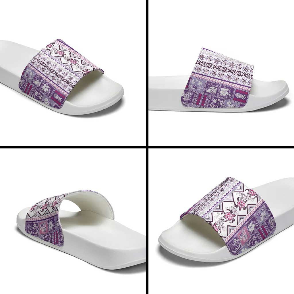 Hawaii Makahiki Turtle Slide Sandals Violet Tapa Pattern LT05 - Polynesian Pride