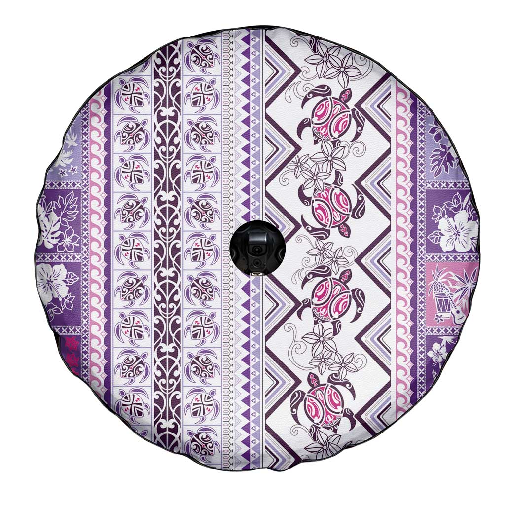 Hawaii Makahiki Turtle Spare Tire Cover Violet Tapa Pattern - Polynesian Pride