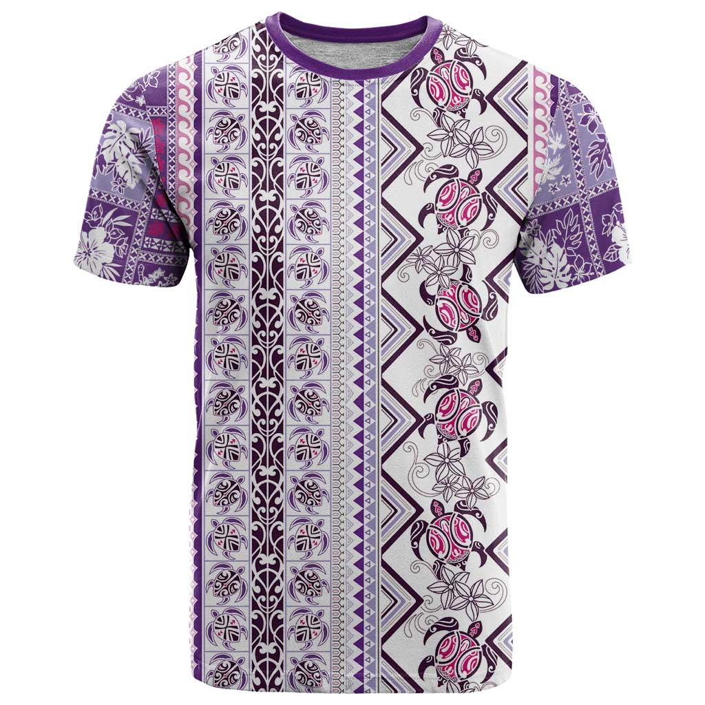 Hawaii Makahiki Turtle T Shirt Violet Tapa Pattern - Polynesian Pride