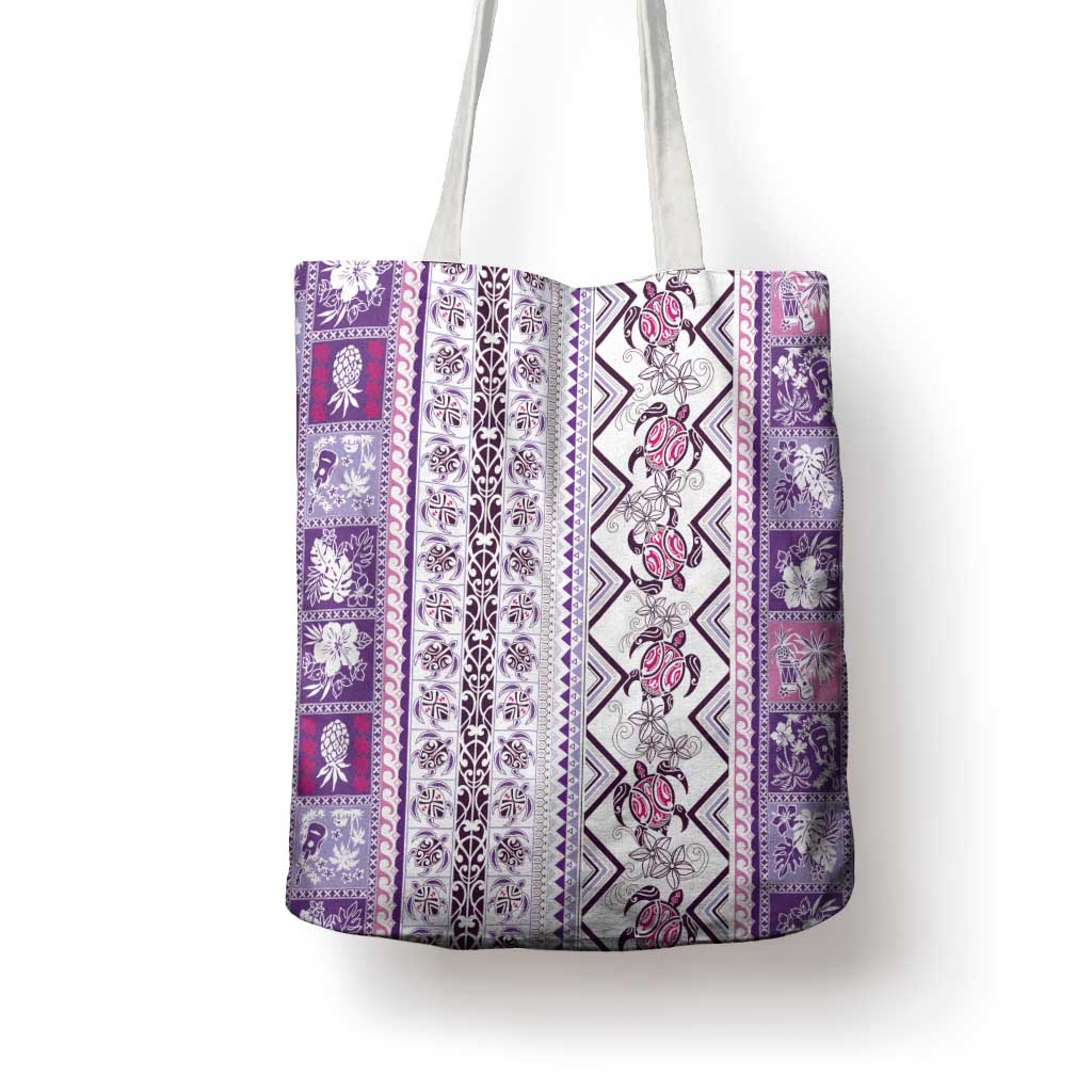Hawaii Makahiki Turtle Tote Bag Violet Tapa Pattern - Polynesian Pride