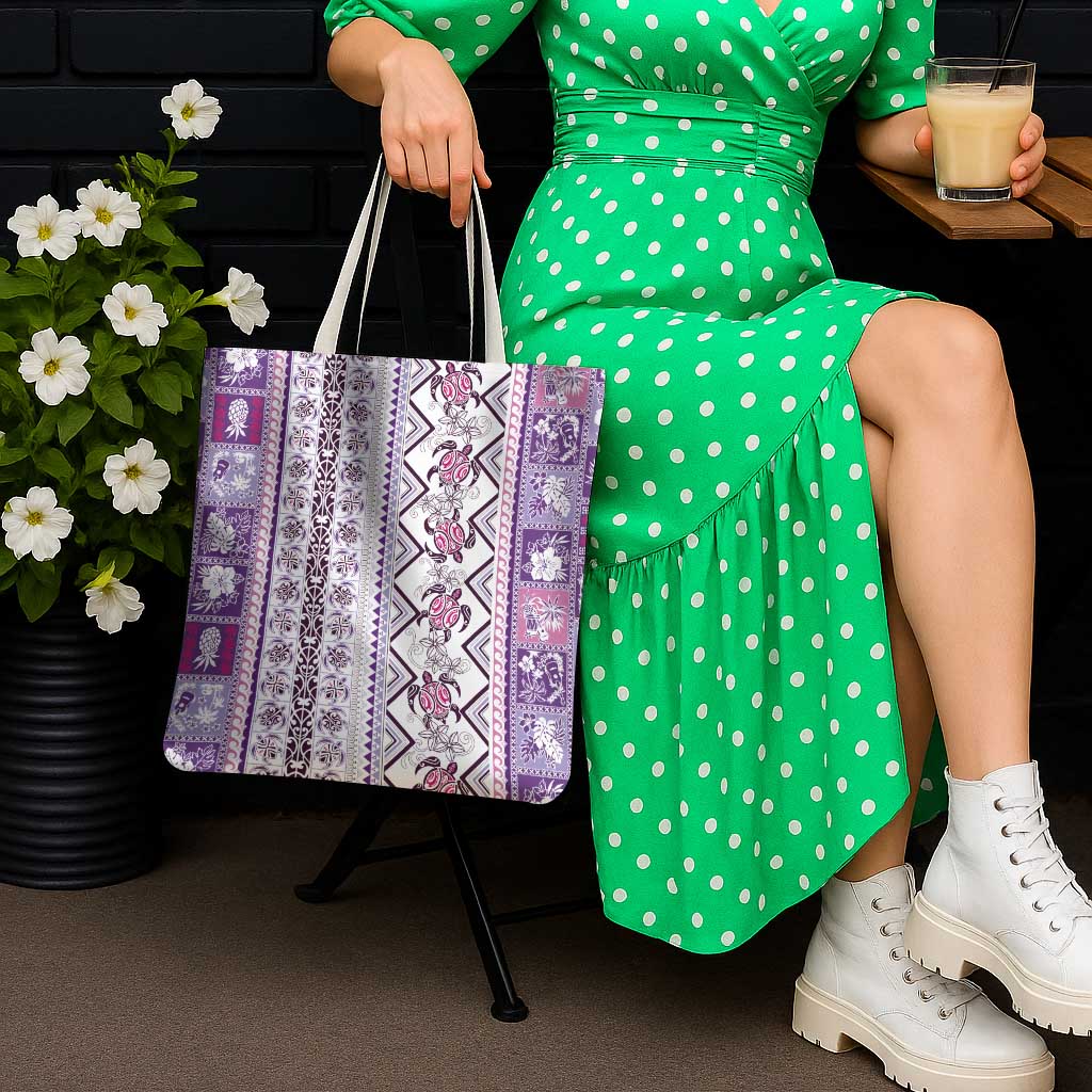 Hawaii Makahiki Turtle Tote Bag Violet Tapa Pattern - Polynesian Pride
