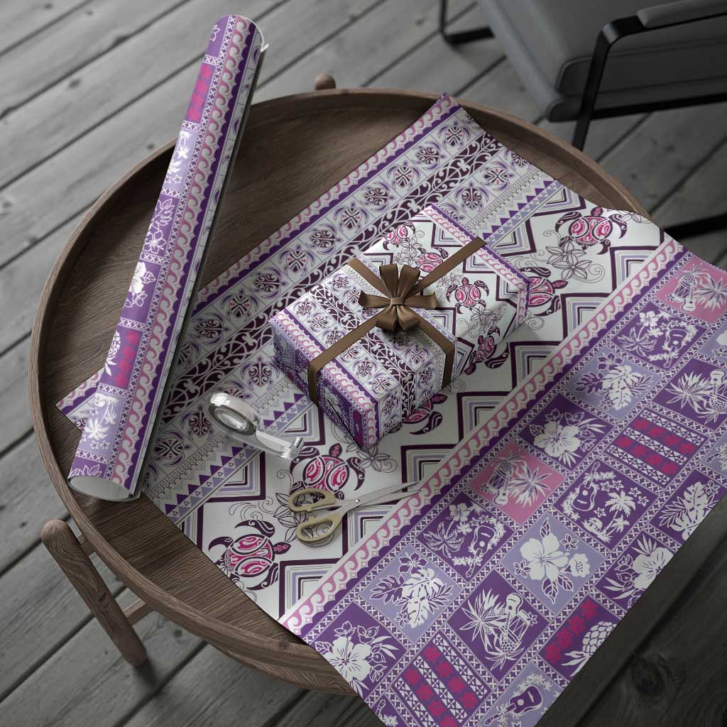 Hawaii Makahiki Turtle Wrapping Paper Violet Tapa Pattern - Polynesian Pride