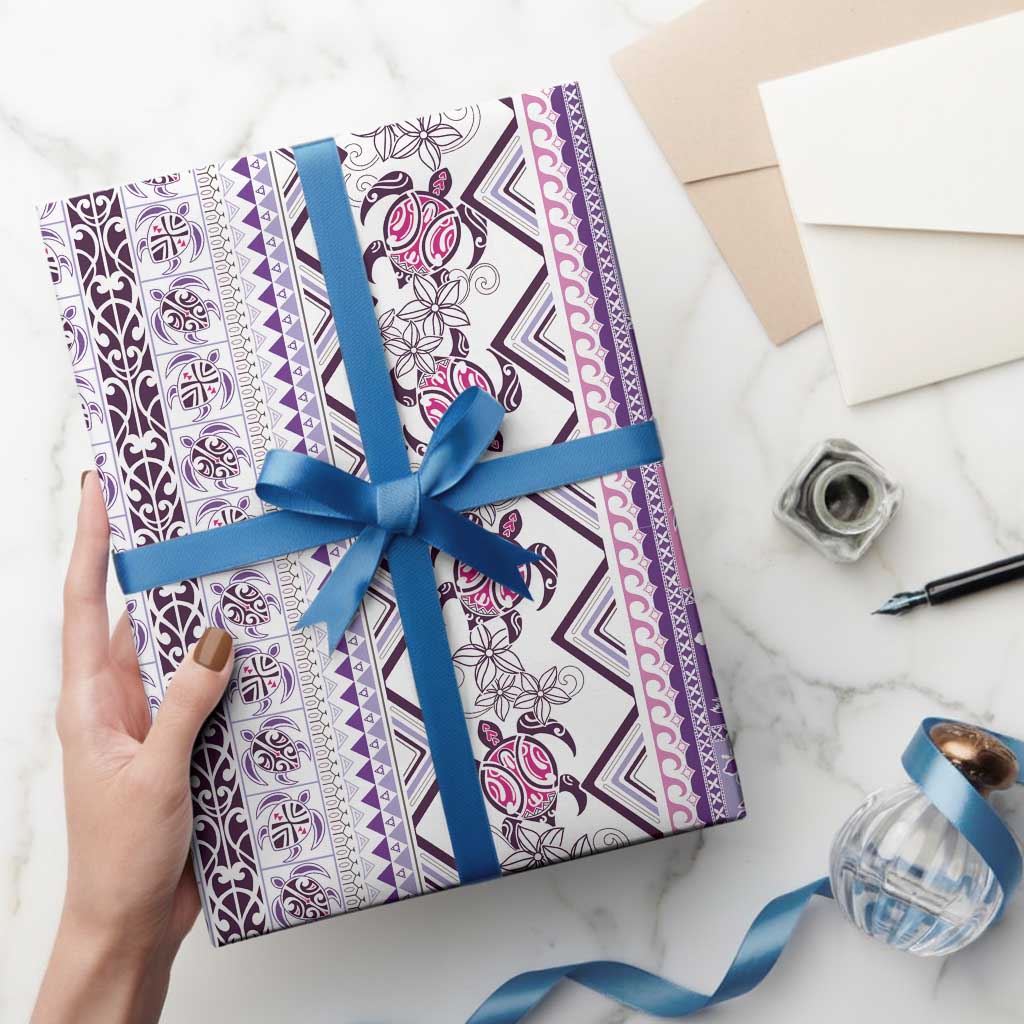 Hawaii Makahiki Turtle Wrapping Paper Violet Tapa Pattern - Polynesian Pride
