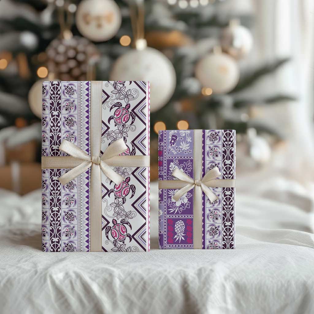 Hawaii Makahiki Turtle Wrapping Paper Violet Tapa Pattern - Polynesian Pride