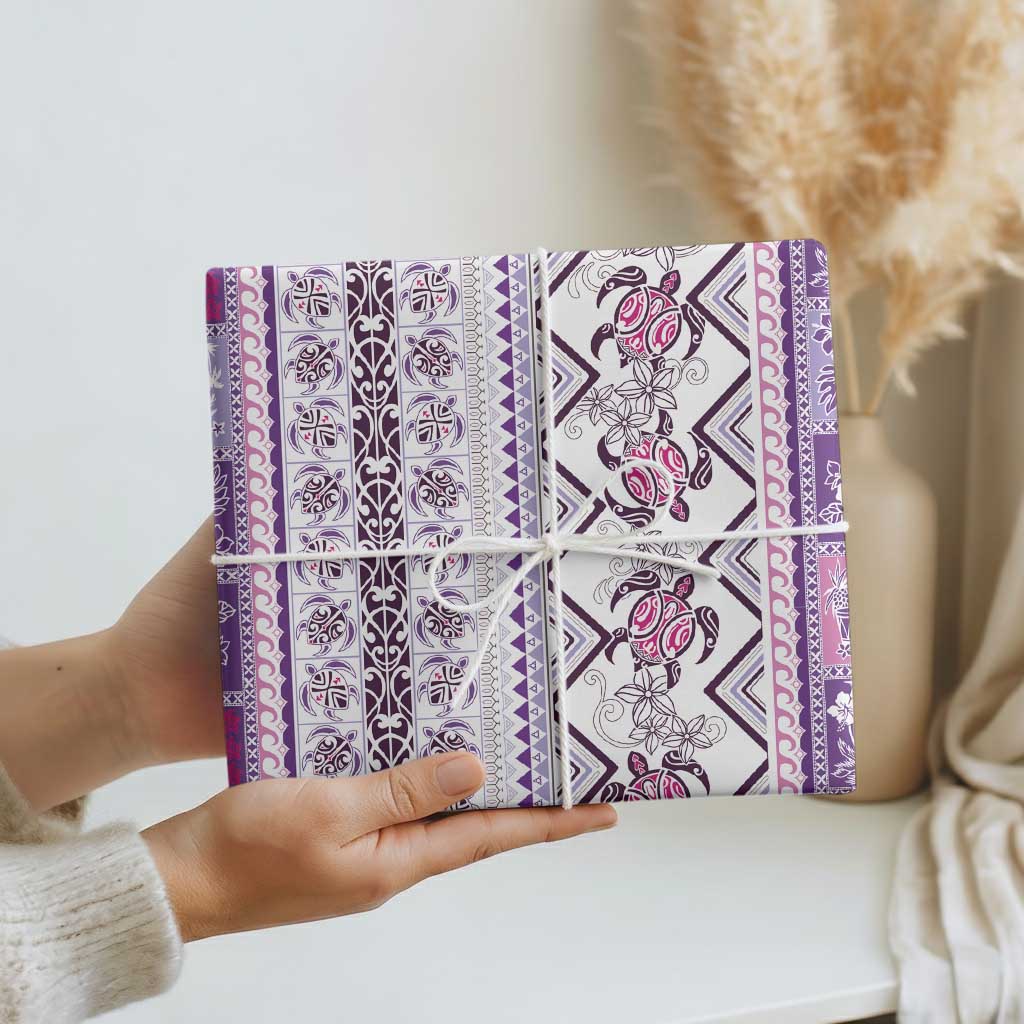 Hawaii Makahiki Turtle Wrapping Paper Violet Tapa Pattern - Polynesian Pride