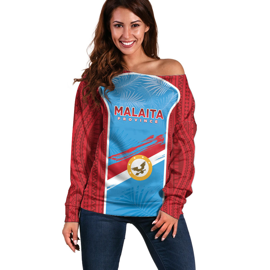 Personalised Malaita Province Day Off Shoulder Sweater Unique Style LT05 Women Blue - Polynesian Pride