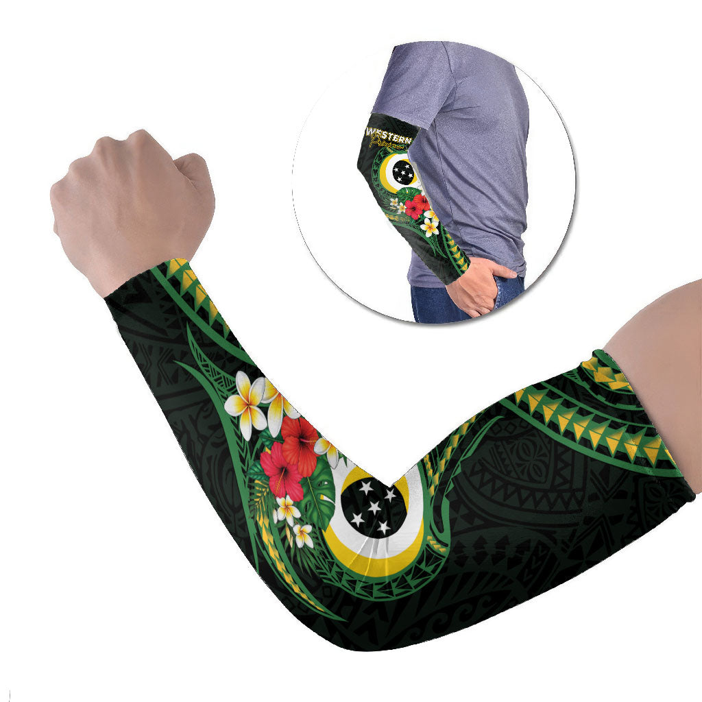 Solomon Islands Western Province Arm Sleeves Polynesian Pattern With Tropical Flowers