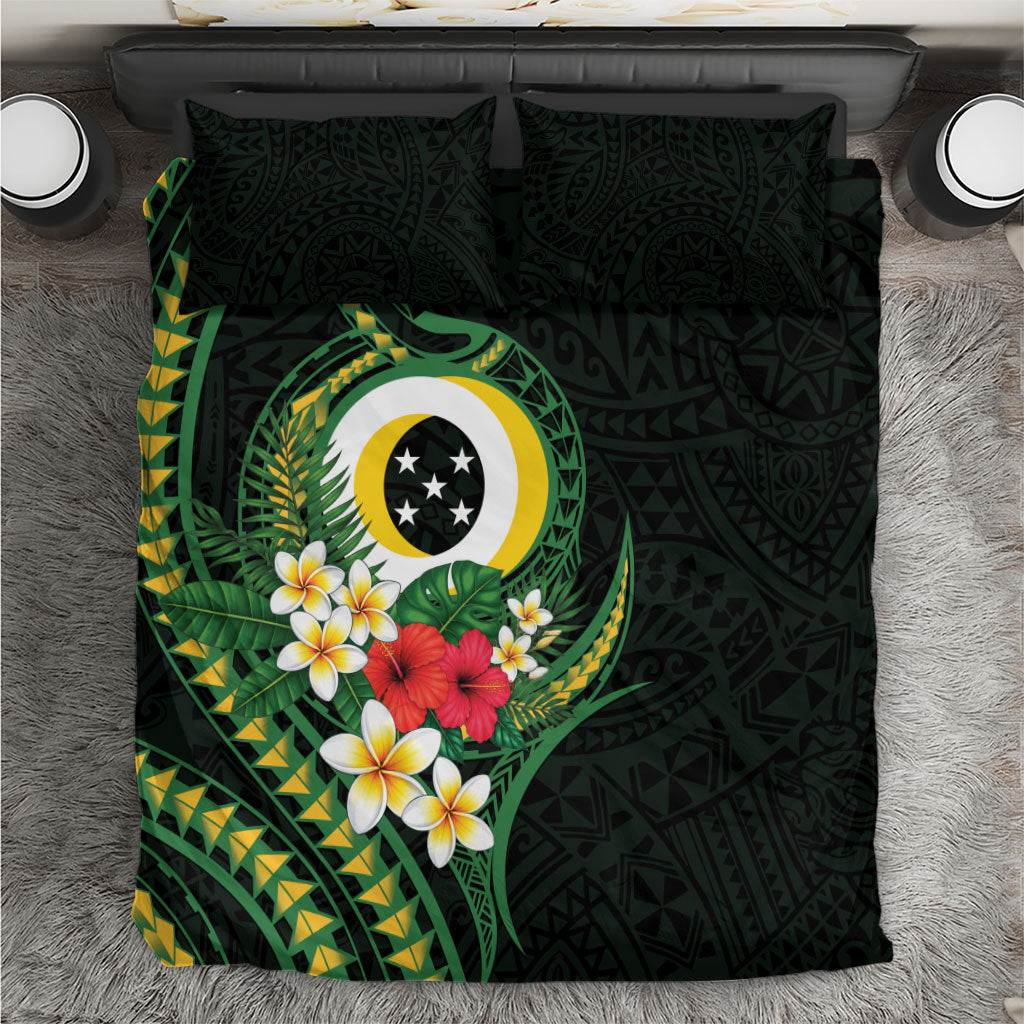 Solomon Islands Western Province Bedding Set Polynesian Pattern With Tropical Flowers LT05 Green - Polynesian Pride