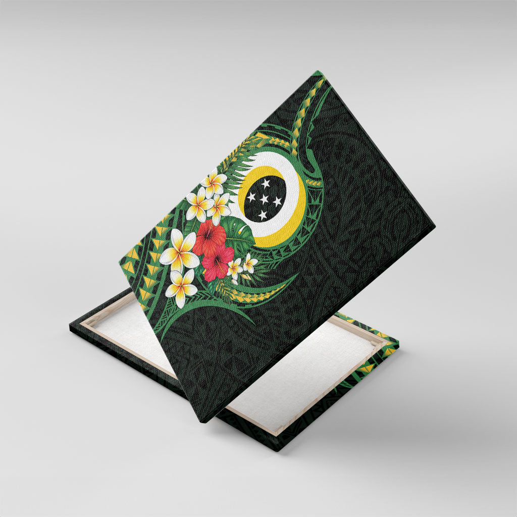 Solomon Islands Western Province Canvas Wall Art Polynesian Pattern With Tropical Flowers LT05 With Frame Green - Polynesian Pride