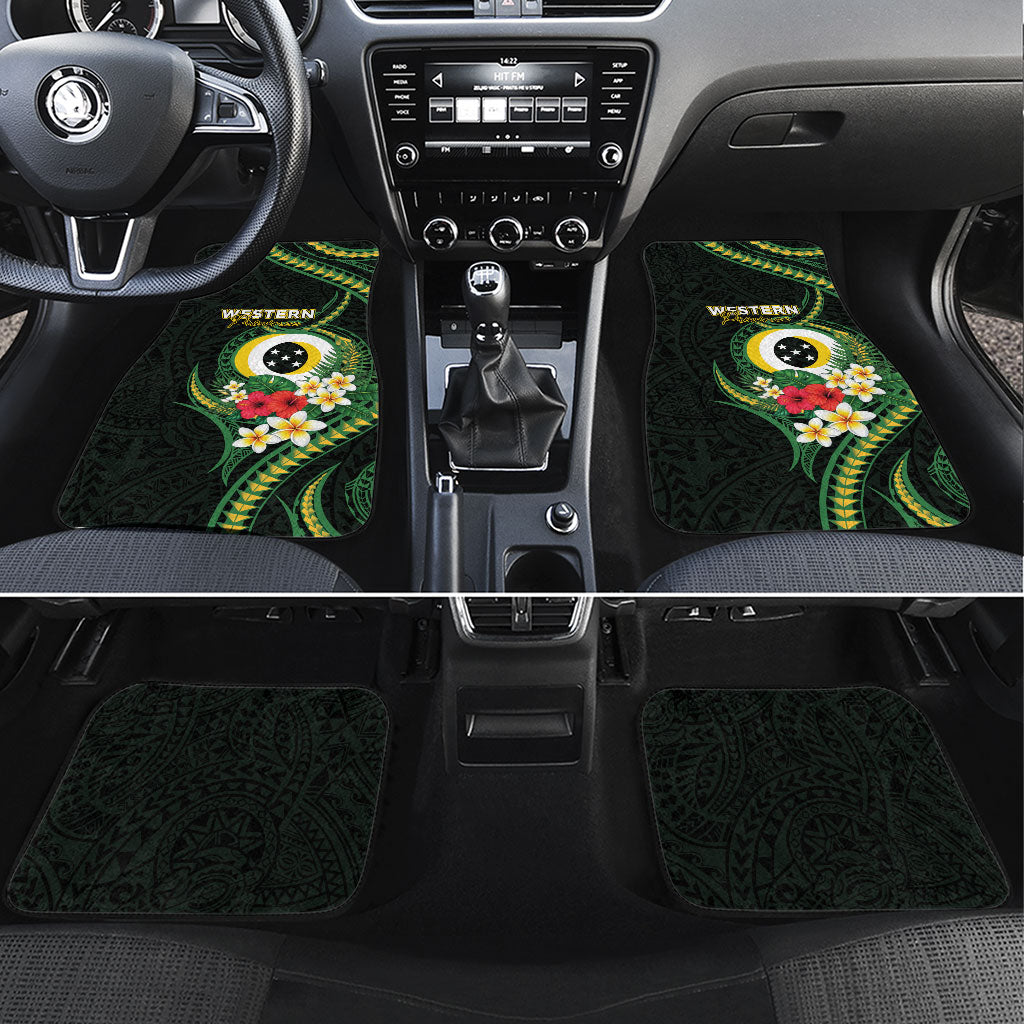 Solomon Islands Western Province Car Mats Polynesian Pattern With Tropical Flowers