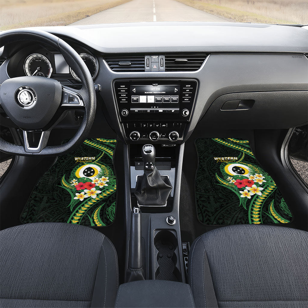 Solomon Islands Western Province Car Mats Polynesian Pattern With Tropical Flowers LT05 Set 2pcs - Front Green - Polynesian Pride