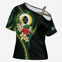 Solomon Islands Western Province Cross Shoulder Shirt Polynesian Pattern With Tropical Flowers LT05 Female Green - Polynesian Pride