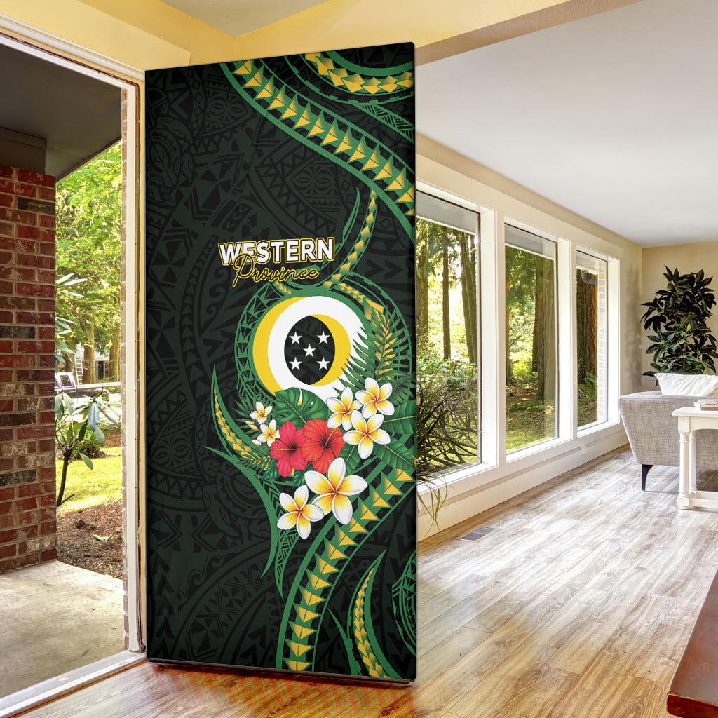 Solomon Islands Western Province Door Cover Polynesian Pattern With Tropical Flowers LT05 - Polynesian Pride