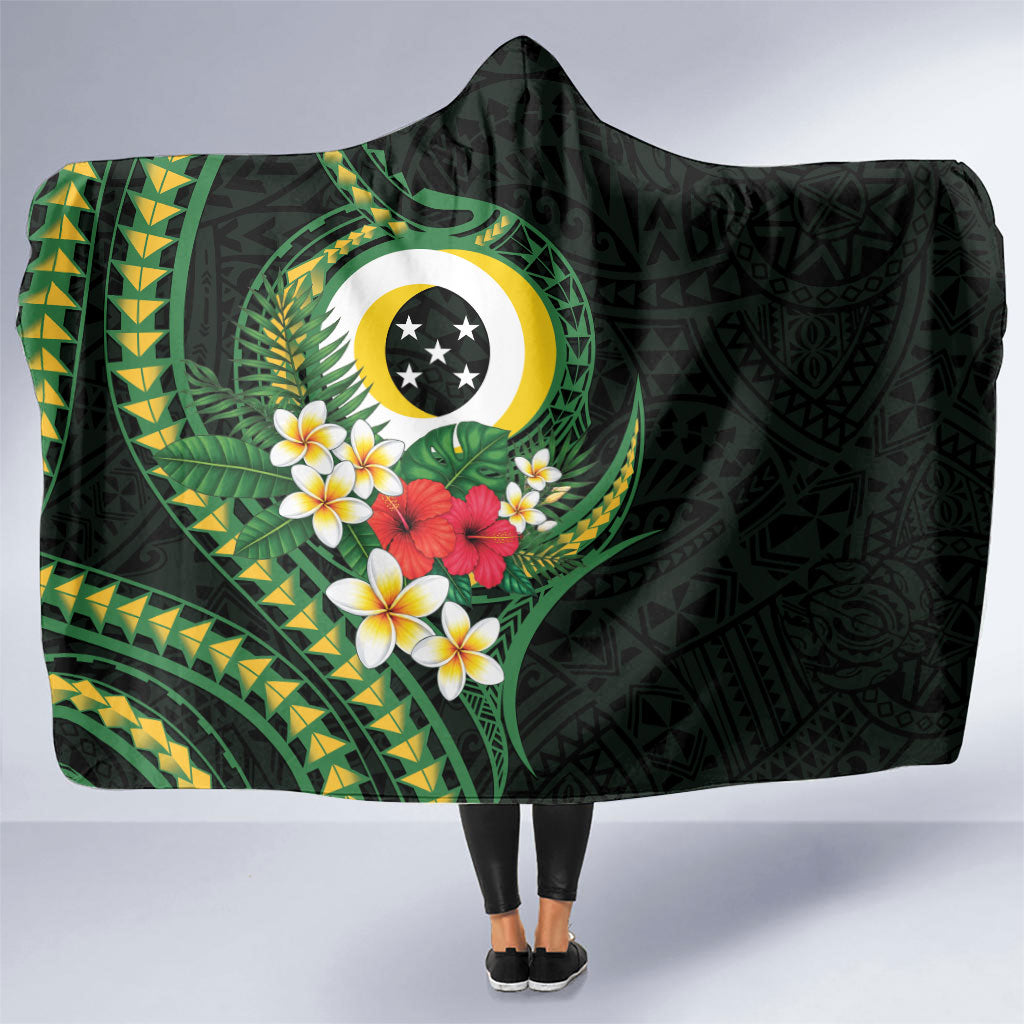 Solomon Islands Western Province Hooded Blanket Polynesian Pattern With Tropical Flowers LT05 One Size Green - Polynesian Pride