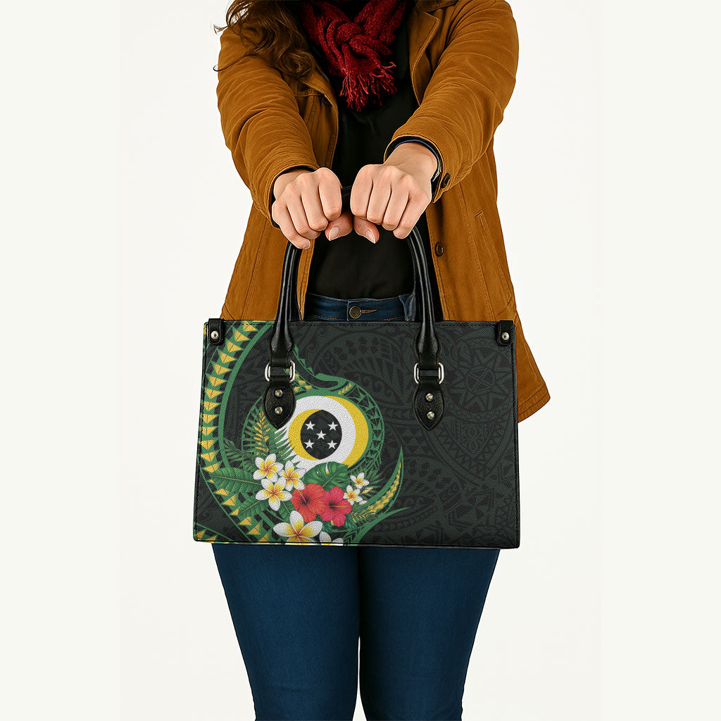 Solomon Islands Western Province Leather Bag Polynesian Pattern With Tropical Flowers LT05 - Polynesian Pride