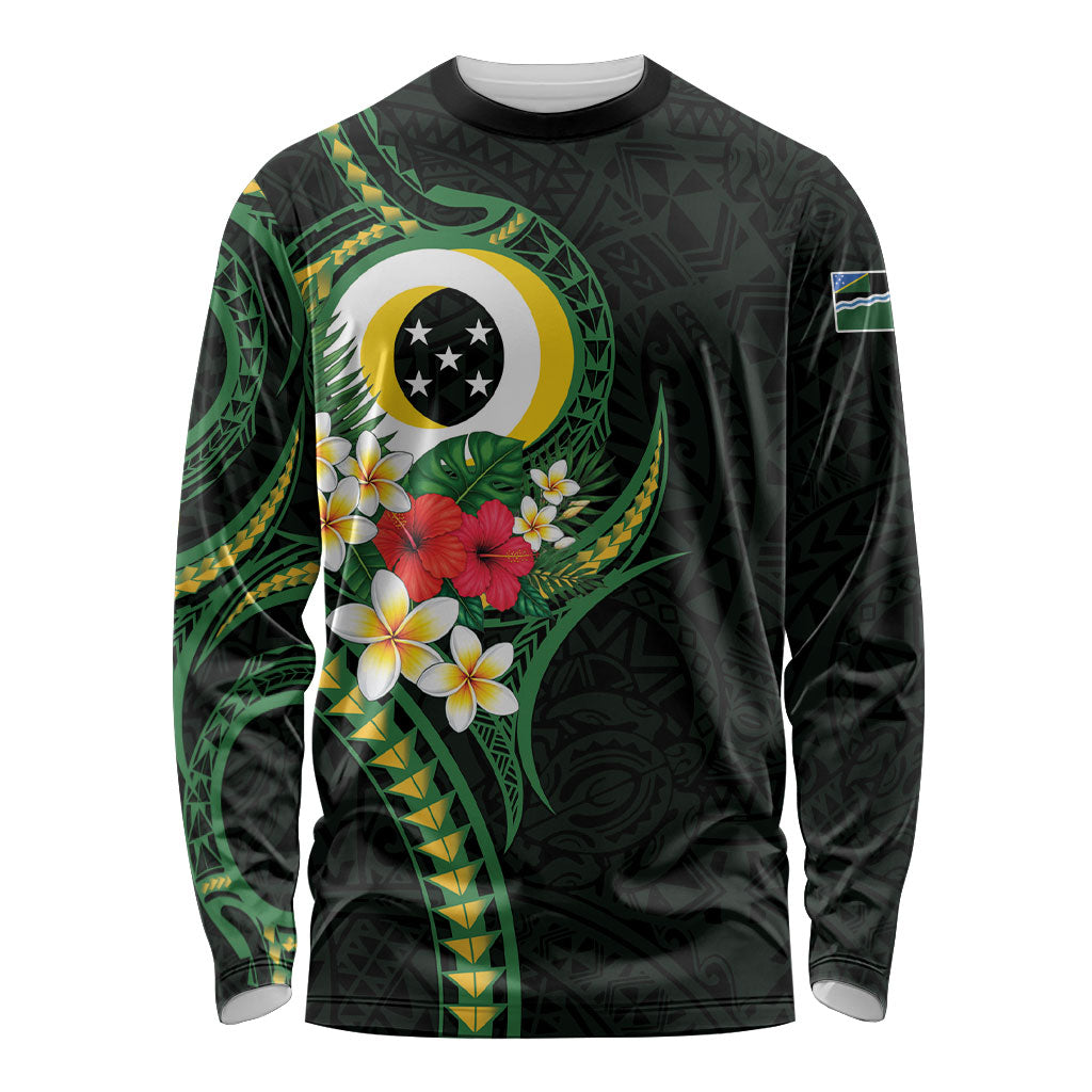 Solomon Islands Western Province Long Sleeve Shirt Polynesian Pattern With Tropical Flowers