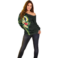 Solomon Islands Western Province Off Shoulder Sweater Polynesian Pattern With Tropical Flowers LT05 - Polynesian Pride