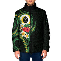Solomon Islands Western Province Padded Jacket Polynesian Pattern With Tropical Flowers LT05 Men Green - Polynesian Pride