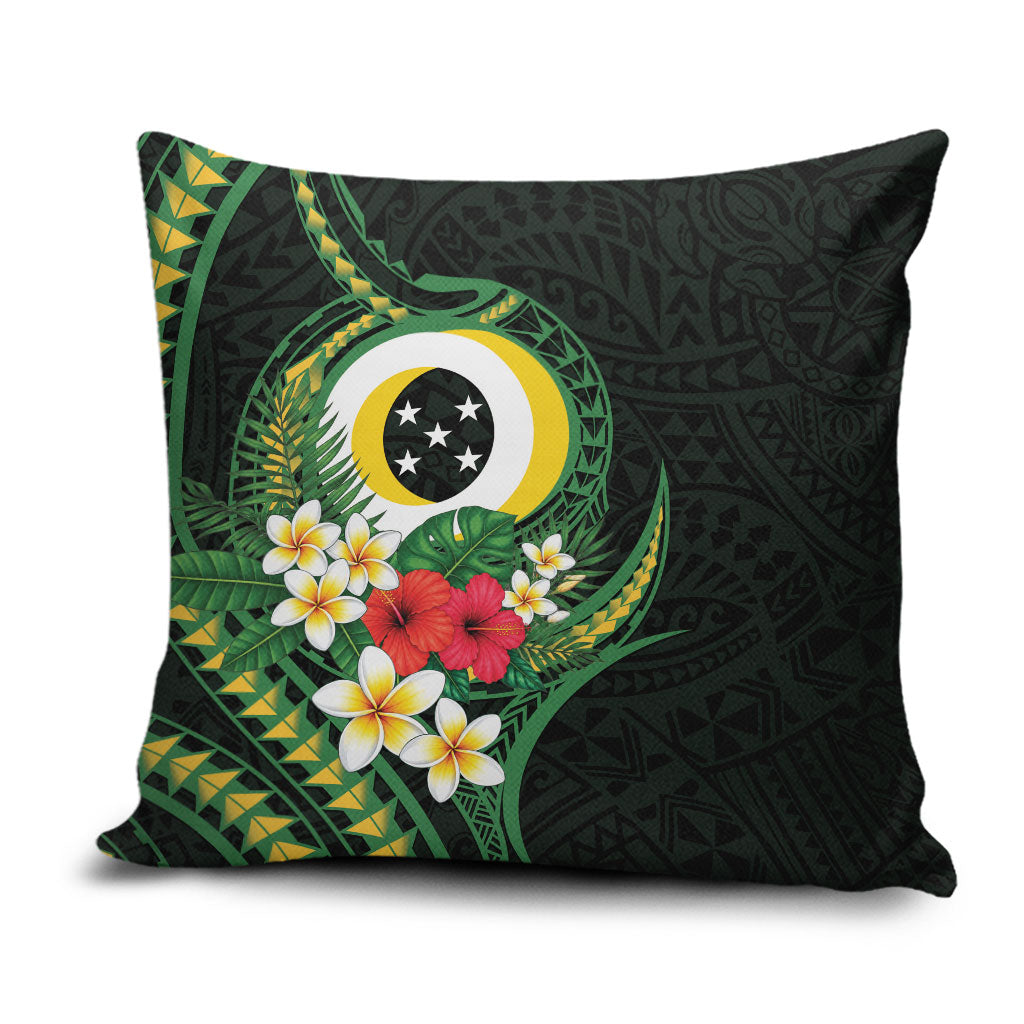 Solomon Islands Western Province Pillow Cover Polynesian Pattern With Tropical Flowers