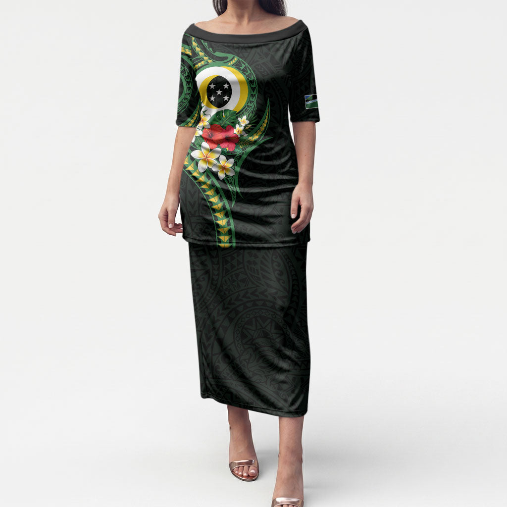 Solomon Islands Western Province Puletasi Polynesian Pattern With Tropical Flowers LT05 Long Dress Green - Polynesian Pride