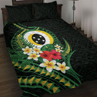 Solomon Islands Western Province Quilt Bed Set Polynesian Pattern With Tropical Flowers LT05 Green - Polynesian Pride