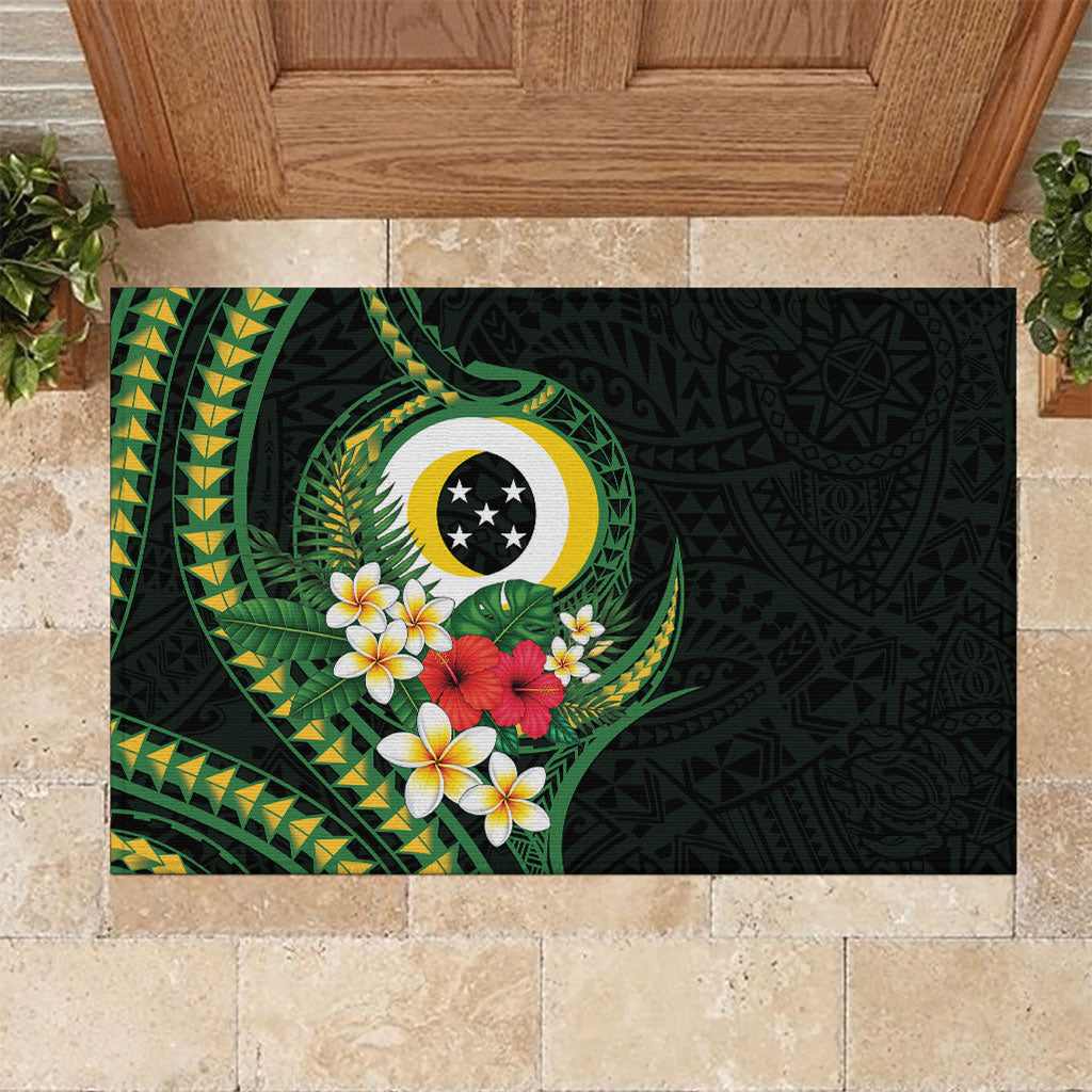Solomon Islands Western Province Rubber Doormat Polynesian Pattern With Tropical Flowers LT05 Green - Polynesian Pride