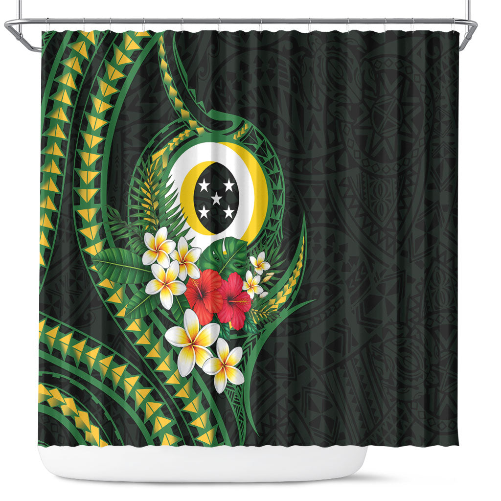 Solomon Islands Western Province Shower Curtain Polynesian Pattern With Tropical Flowers