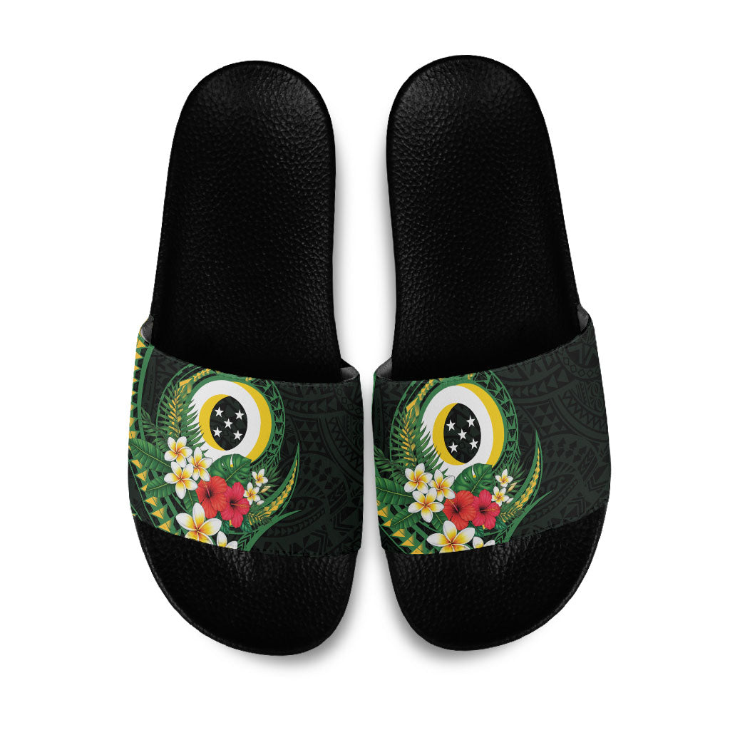 Solomon Islands Western Province Slide Sandals Polynesian Pattern With Tropical Flowers