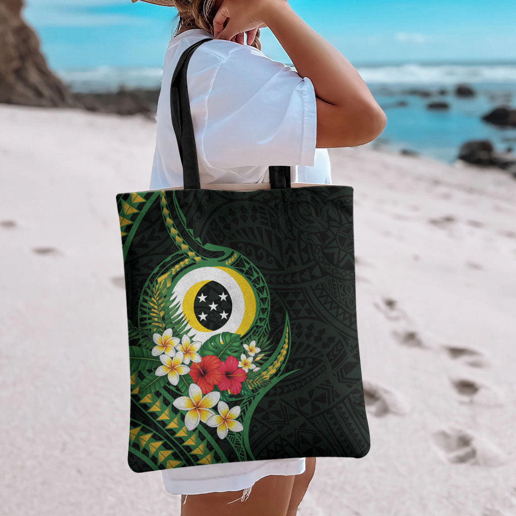 Solomon Islands Western Province Tote Bag Polynesian Pattern With Tropical Flowers LT05 - Polynesian Pride
