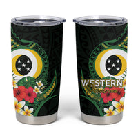 Solomon Islands Western Province Tumbler Cup Polynesian Pattern With Tropical Flowers LT05 Green - Polynesian Pride