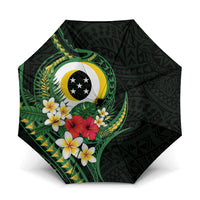 Solomon Islands Western Province Umbrella Polynesian Pattern With Tropical Flowers LT05 One Size Folded 11.42 inch Opened Diameter 37.4 inch Green - Polynesian Pride