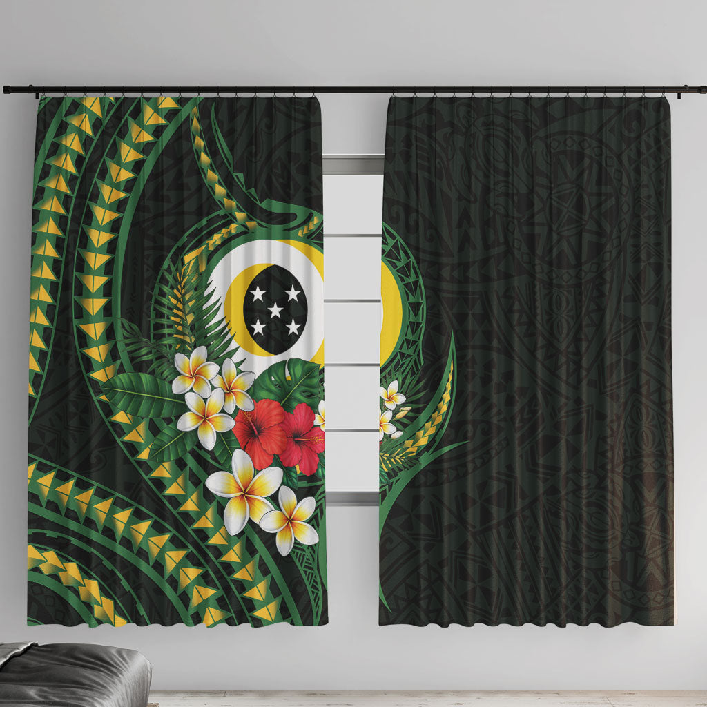 Solomon Islands Western Province Window Curtain Polynesian Pattern With Tropical Flowers LT05 With Hooks Green - Polynesian Pride