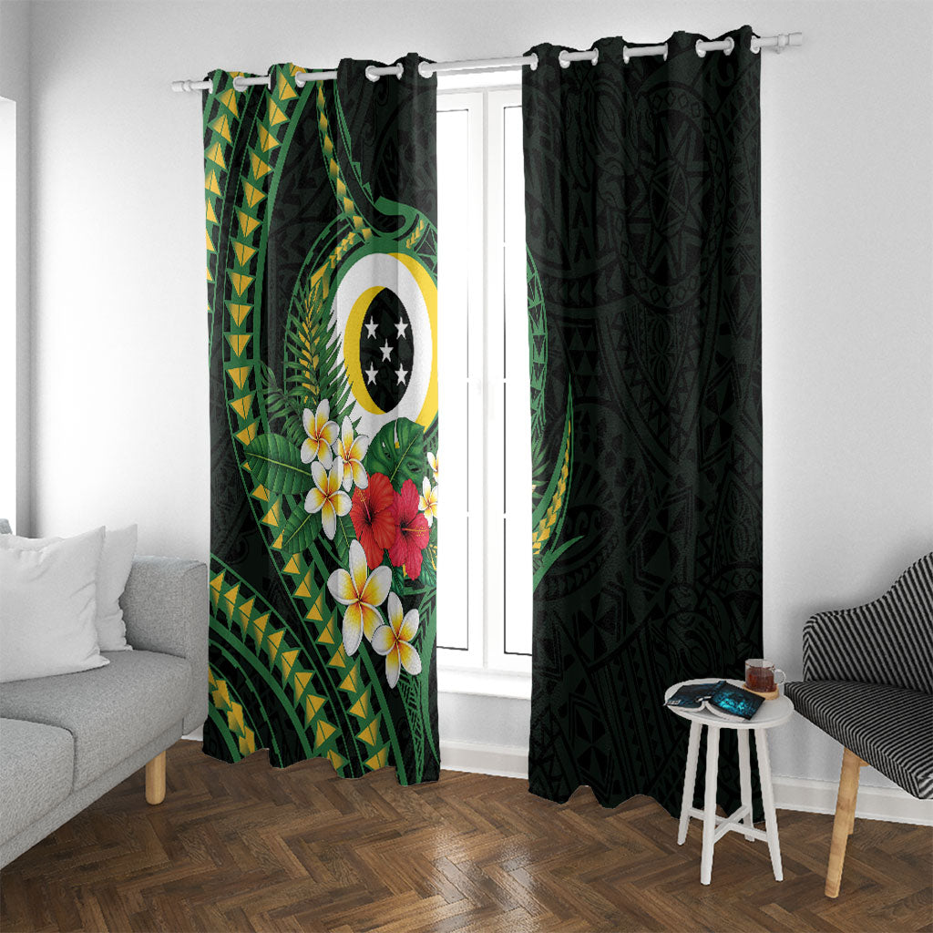 Solomon Islands Western Province Window Curtain Polynesian Pattern With Tropical Flowers LT05 With Grommets Green - Polynesian Pride