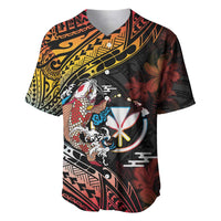 Hawaii And Japan Baseball Jersey Koi Fish With Kanaka Maoli LT05 Black - Polynesian Pride