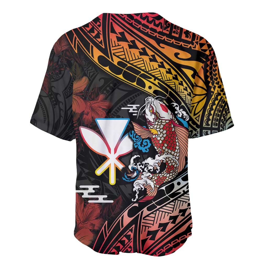 Hawaii And Japan Baseball Jersey Koi Fish With Kanaka Maoli LT05 - Polynesian Pride