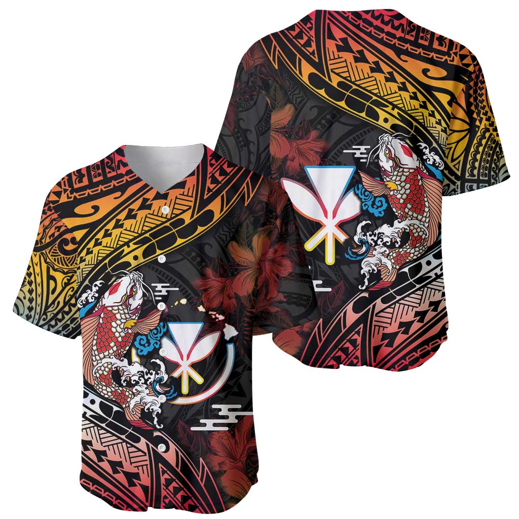 Hawaii And Japan Baseball Jersey Koi Fish With Kanaka Maoli LT05 - Polynesian Pride