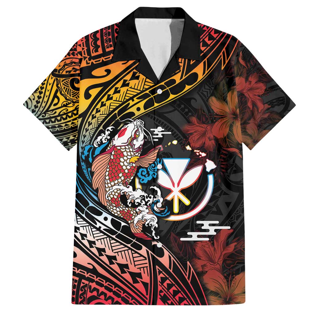 Hawaii And Japan Family Matching Tank Maxi Dress and Hawaiian Shirt Koi Fish With Kanaka Maoli